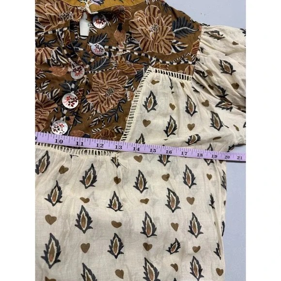 FARM Rio Ainika Cotton Floral Blouse.Beige Cream. Sz XS $198. NWOT